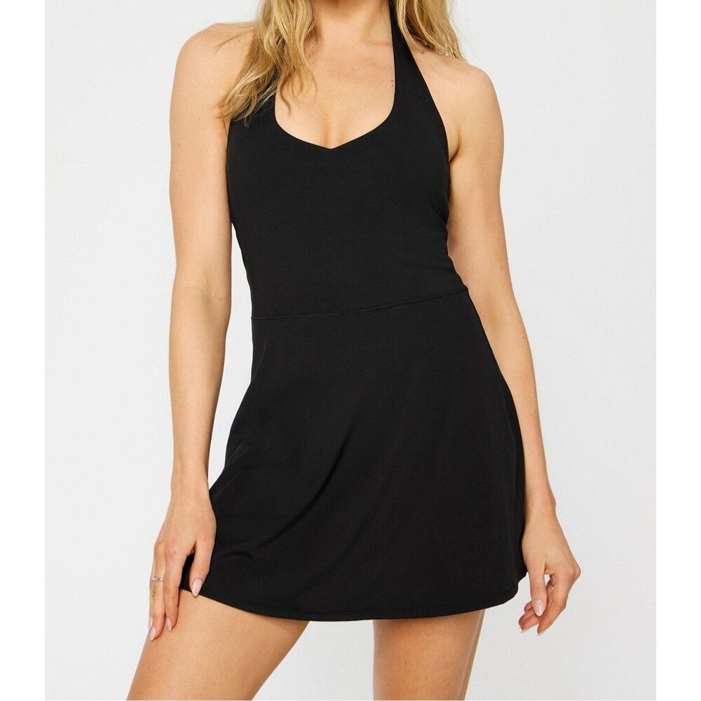 Fabletics Pureluxe Halter Mini Dress Black $79 MSRP Size XL New!